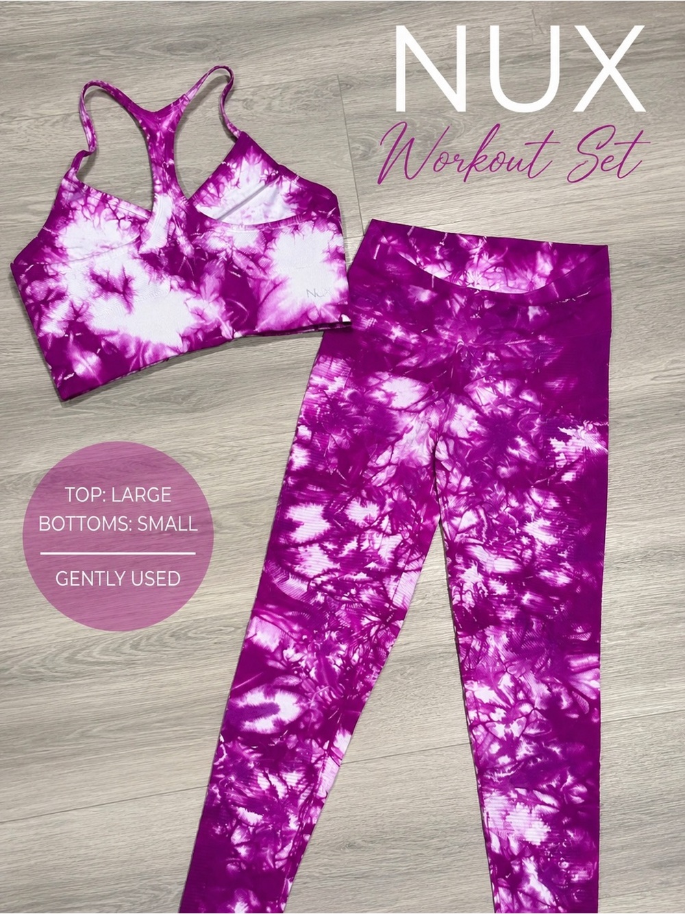 NUX Pink and White Tie-Dye Active Set - Sports Bra & Leggings